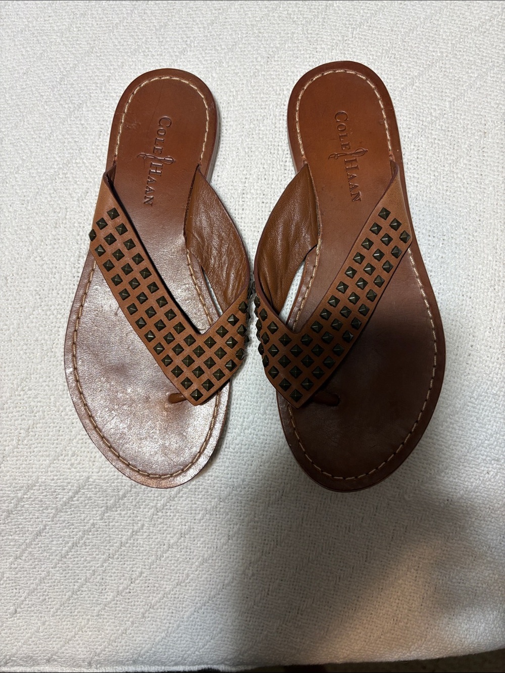 Cole Haan Brown Leather Studded Thong Sandals